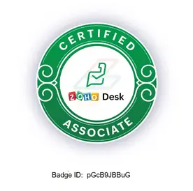 zoho desk certified badge plus badge ID number