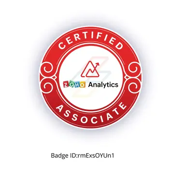 zoho analytics certified badge and Badge ID number